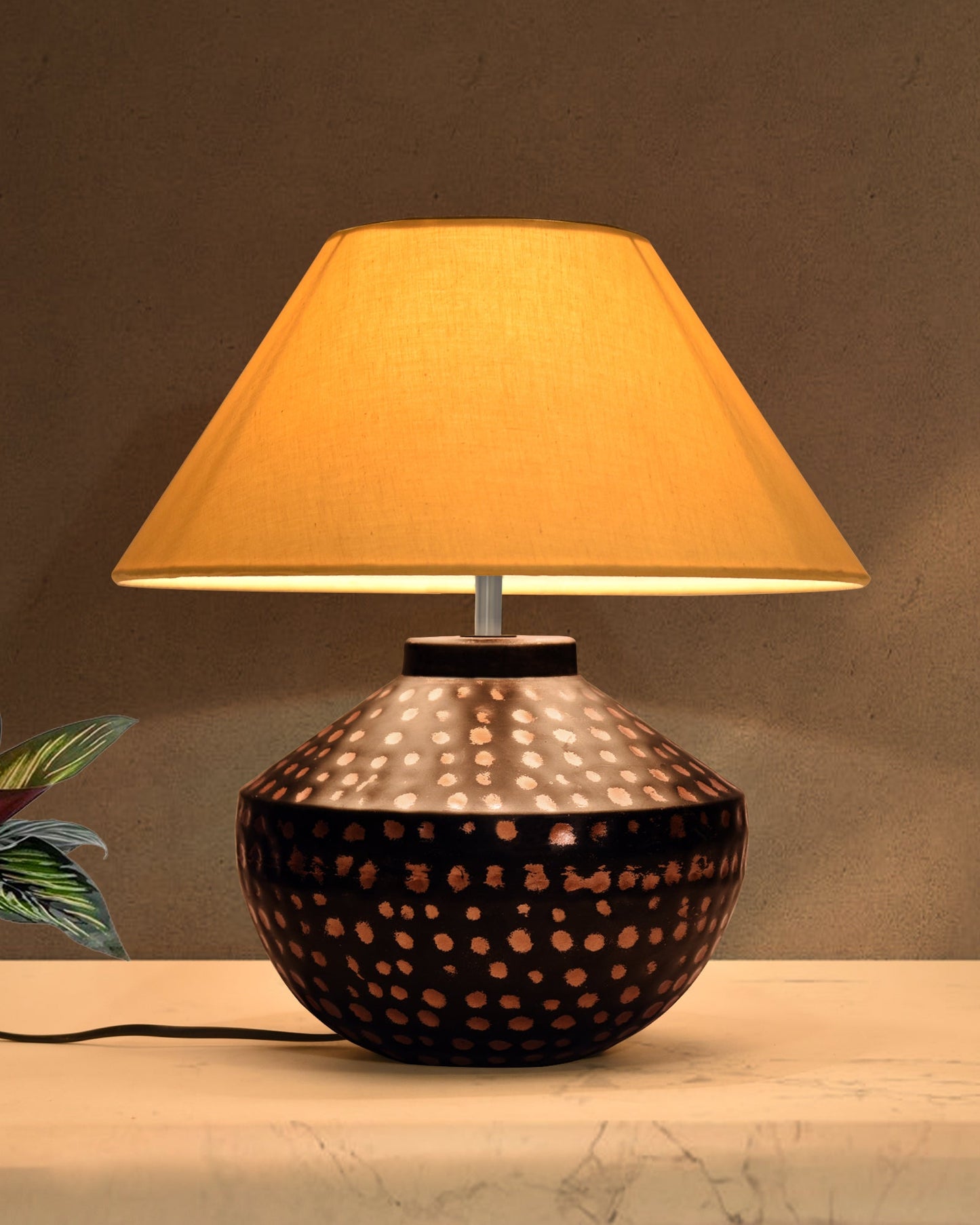 Buckhead Pitcher Modern Accent Table Lamp Warm Bronze Brown Sculptural Geometric Textured Urn Tapered Fabric Drum Shade Bedroom Living Room House Home Bedside Nightstand Office,
