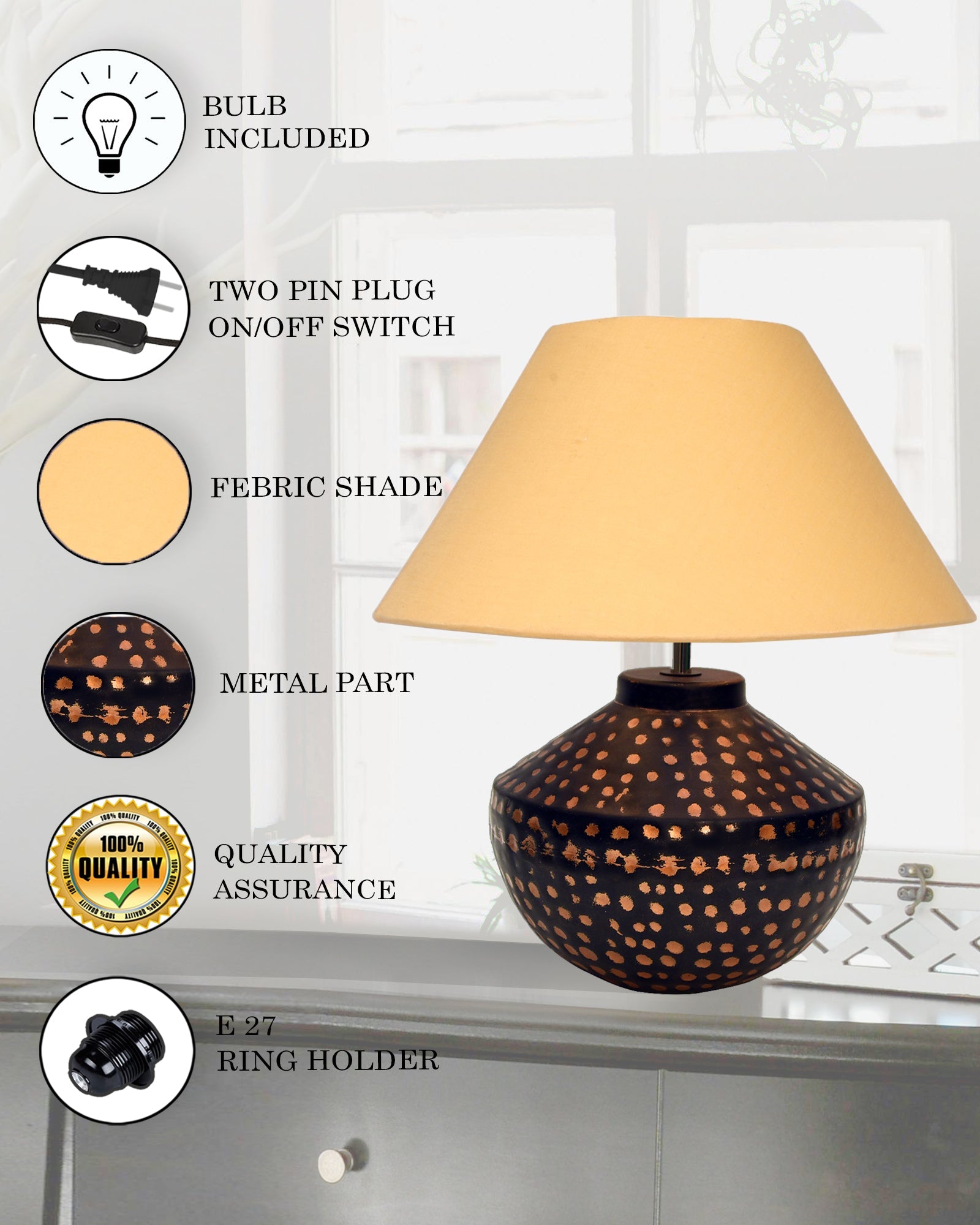 Buckhead Pitcher Modern Accent Table Lamp Warm Bronze Brown Sculptural Geometric Textured Urn Tapered Fabric Drum Shade Bedroom Living Room House Home Bedside Nightstand Office,