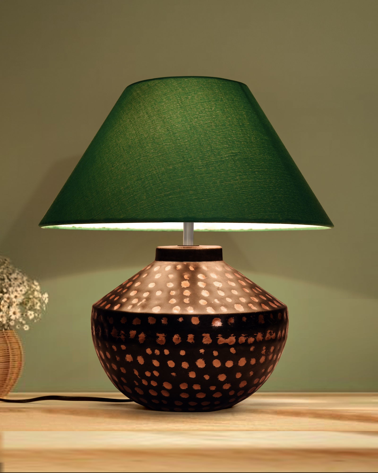 Buckhead Pitcher Modern Accent Table Lamp Warm Bronze Brown Sculptural Geometric Textured Urn Tapered Fabric Drum Shade Bedroom Living Room House Home Bedside Nightstand Office,