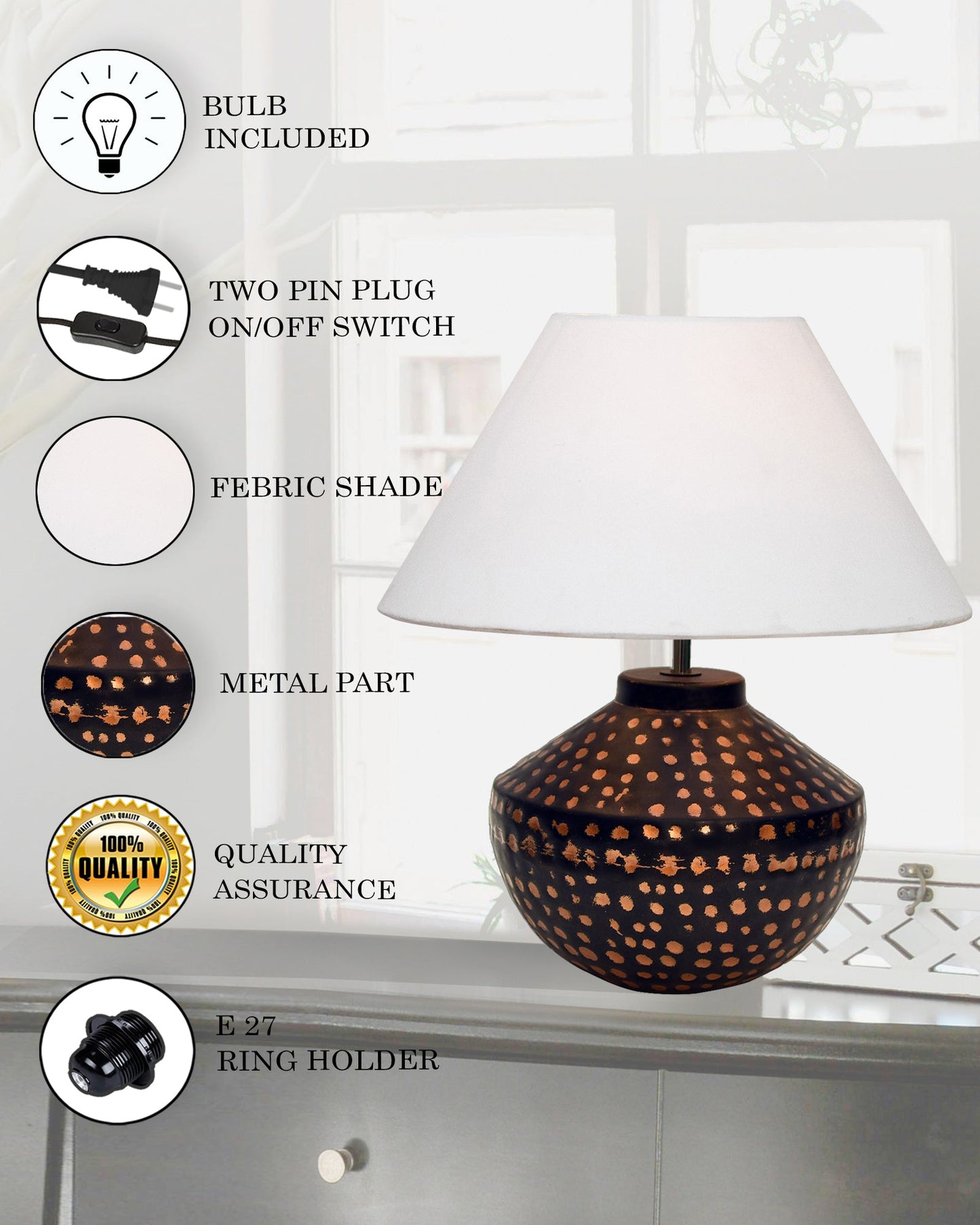 Buckhead Pitcher Modern Accent Table Lamp Warm Bronze Brown Sculptural Geometric Textured Urn Tapered Fabric Drum Shade Bedroom Living Room House Home Bedside Nightstand Office,