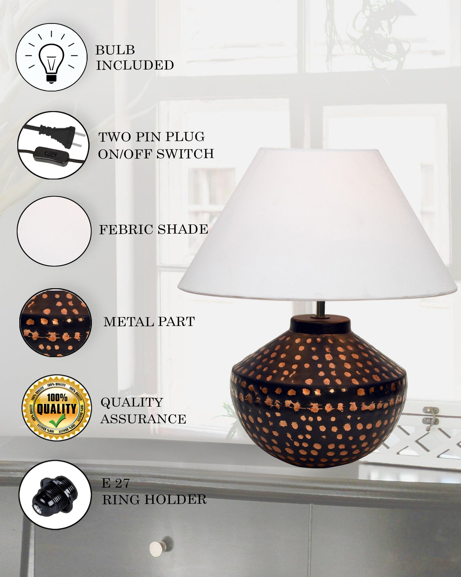 Buckhead Pitcher Modern Accent Table Lamp Warm Bronze Brown Sculptural Geometric Textured Urn Tapered Fabric Drum Shade Bedroom Living Room House Home Bedside Nightstand Office,