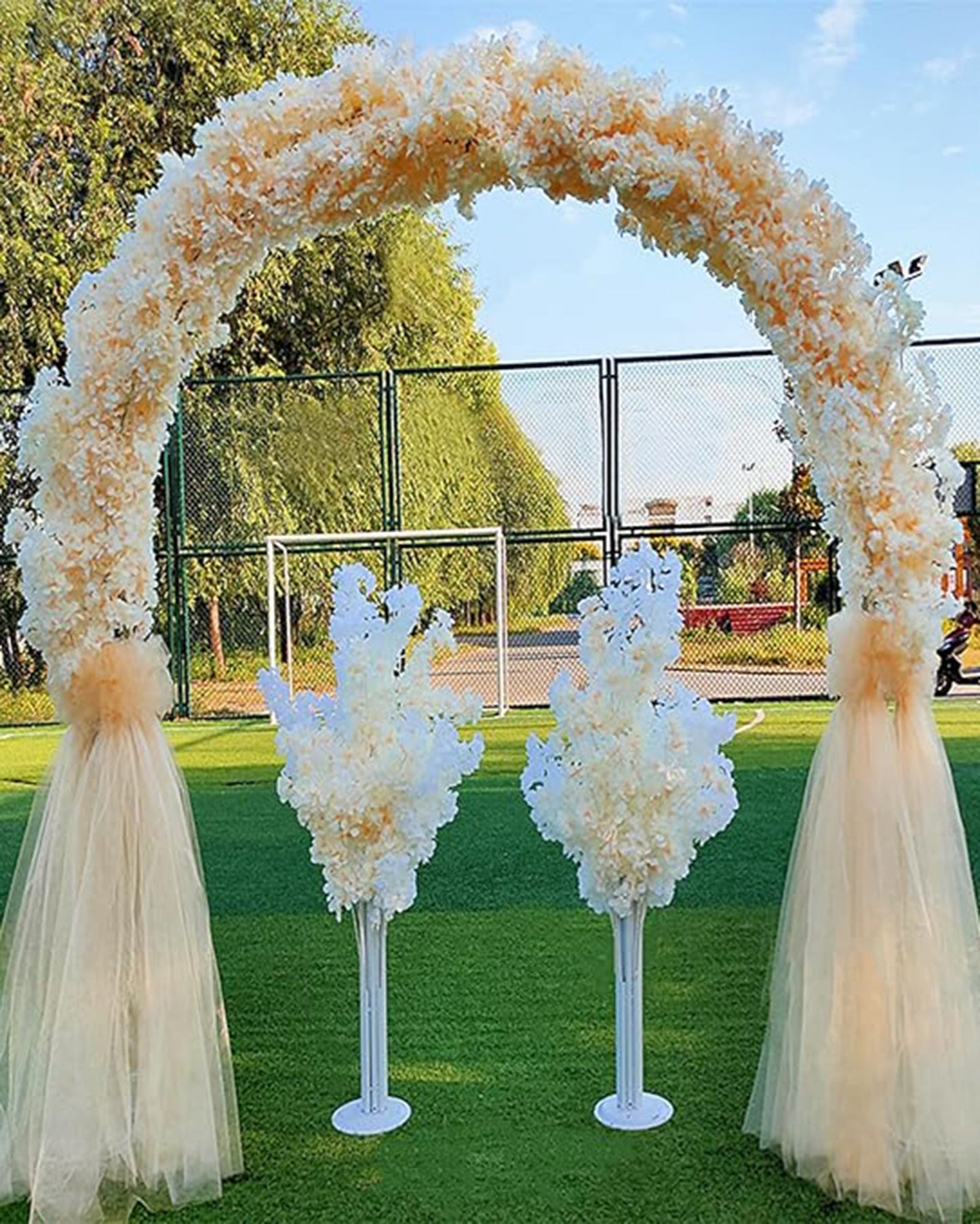 Artificial Long Cherry Blossom Branches Decor, 44 Inch Faux Cherry Blossom Flowers for Tall Floor Vase Wedding Home Decoration, Faux Pink for Dinner Table Centerpiece, set of 2 sticks, Champagne