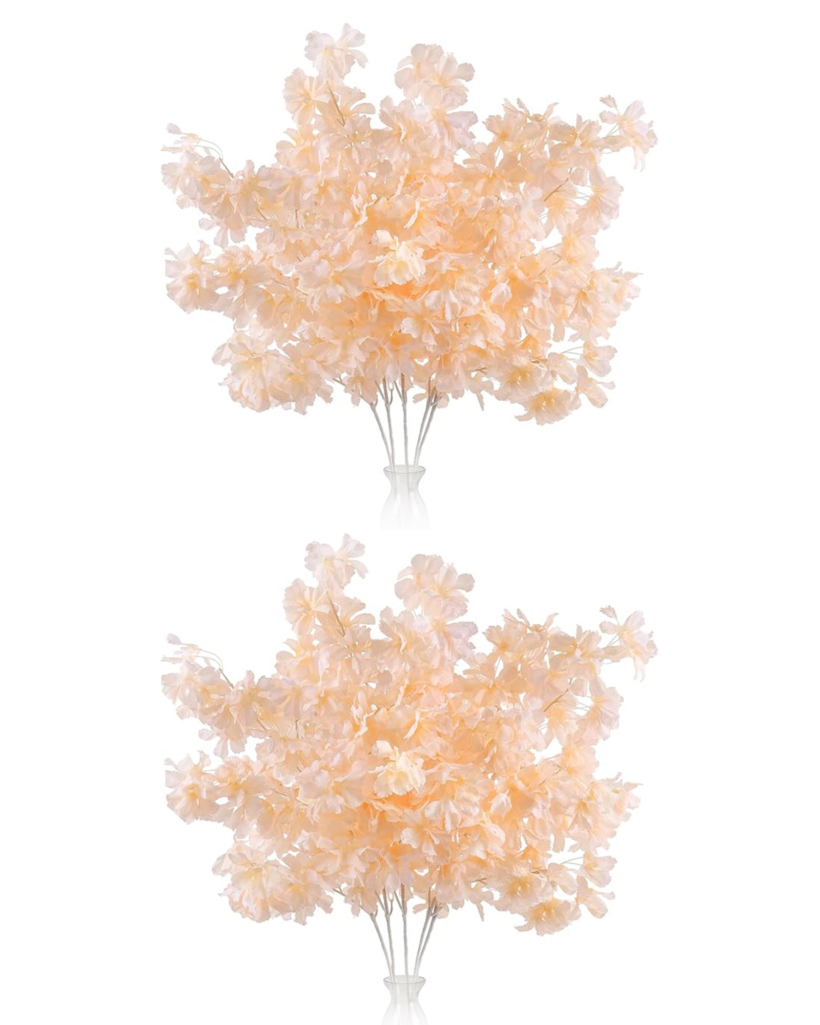 Artificial Long Cherry Blossom Branches Decor, 44 Inch Faux Cherry Blossom Flowers for Tall Floor Vase Wedding Home Decoration, Faux Pink for Dinner Table Centerpiece, set of 2 sticks, Champagne