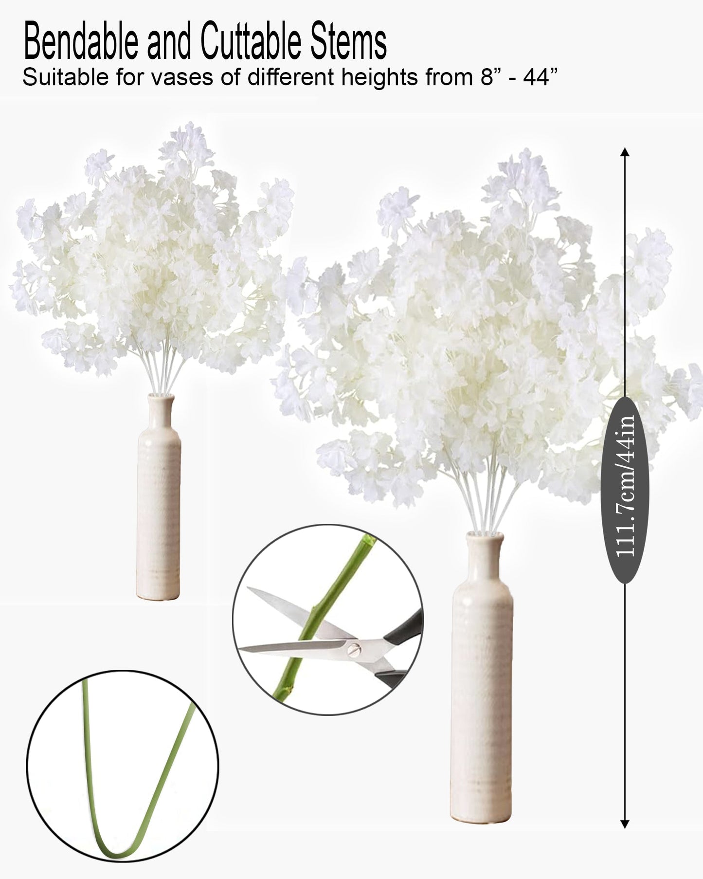 Artificial Long Cherry Blossom Branches Decor, 44 Inch Faux Cherry Blossom Flowers for Tall Floor Vase Wedding Home Decoration, Faux Pink for Dinner Table Centerpiece, set of 2 sticks, Champagne