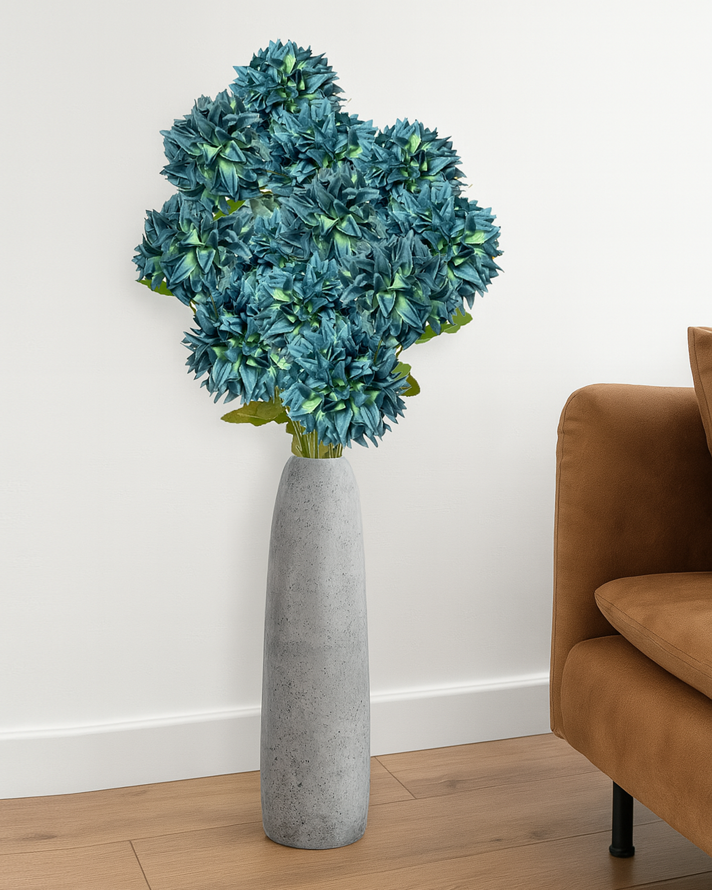 Artificial Long Chrysanthemum  Flower Branches Decor, 26 Inch Faux Large three Dahalia Flowers for Tall Floor Vase Wedding Home Decoration, Synthetic for Dinner Table Centerpiece, set of 2 sticks, Vine Red