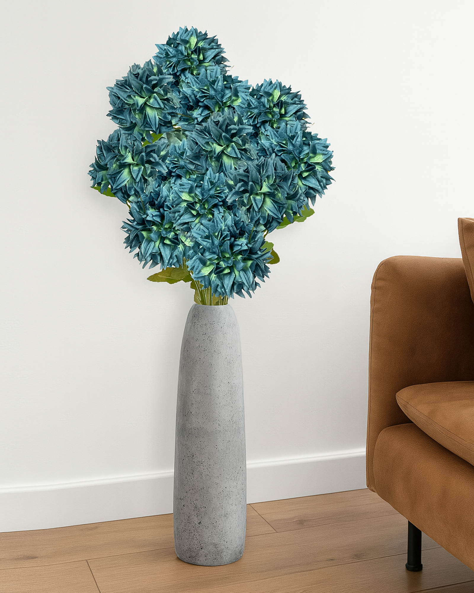 Artificial Long Chrysanthemum  Flower Branches Decor, 26 Inch Faux Large three Dahalia Flowers for Tall Floor Vase Wedding Home Decoration, Synthetic for Dinner Table Centerpiece, set of 2 sticks, Vine Red