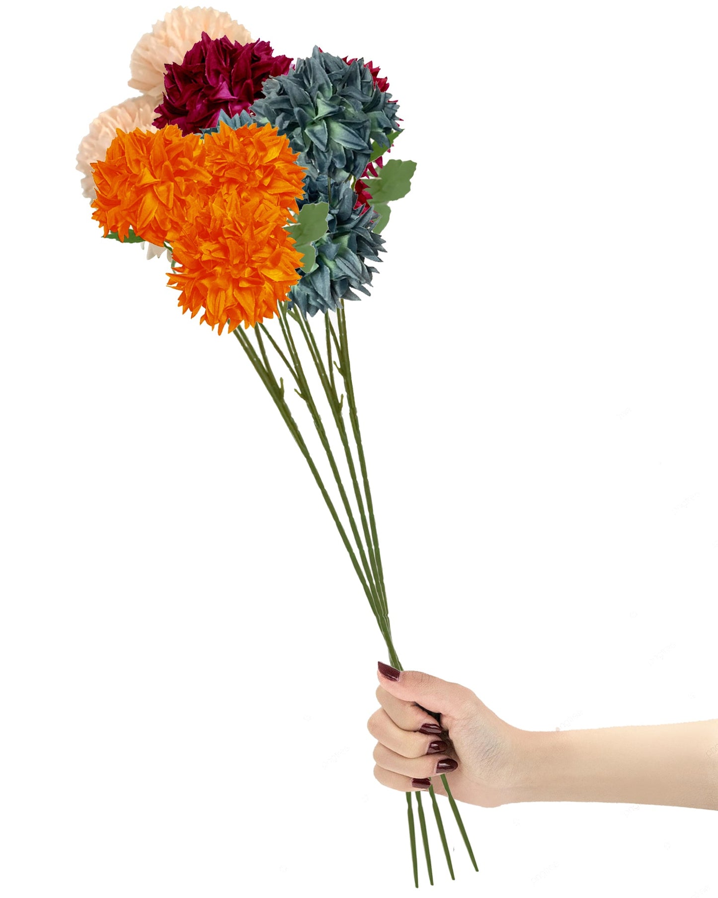 Artificial Long Chrysanthemum  Flower Branches Decor, 26 Inch Faux Large three Dahalia Flowers for Tall Floor Vase Wedding Home Decoration, Synthetic for Dinner Table Centerpiece, set of 2 sticks, Vine Red