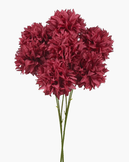Artificial Long Chrysanthemum  Flower Branches Decor, 26 Inch Faux Large three Dahalia Flowers for Tall Floor Vase Wedding Home Decoration, Synthetic for Dinner Table Centerpiece, set of 2 sticks, Vine Red