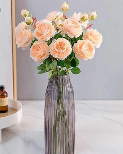 Artificial Faux Fake Flowers Real-Touch Rose Long Stem with Two Head one Buds for Home Kitchen Table Centerpiece Wedding Engagement Office Decorations Valentine’s Day Birthday Gifts, 3 sticks, Orange