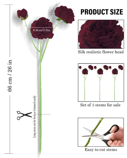 Artificial Faux Fake Flowers Real-Touch Rose Long Stem with Two Head one Buds for Home Kitchen Table Centerpiece Wedding Engagement Office Decorations Valentine’s Day Birthday Gifts, 3 sticks, Orange