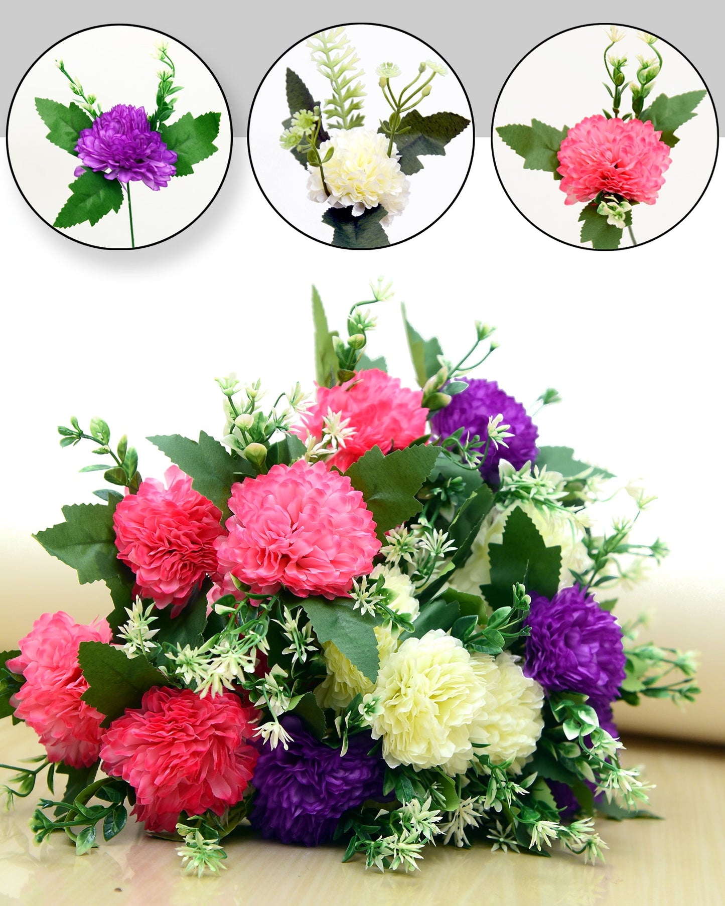 Artificial Chrysanthemum Ball Flowers 14 flowers, 2 sticks Faux Mums Fake Silk Flowers for Bridal Wedding Centerpieces Arrangements Party Home Garden DIY Decor, Pink