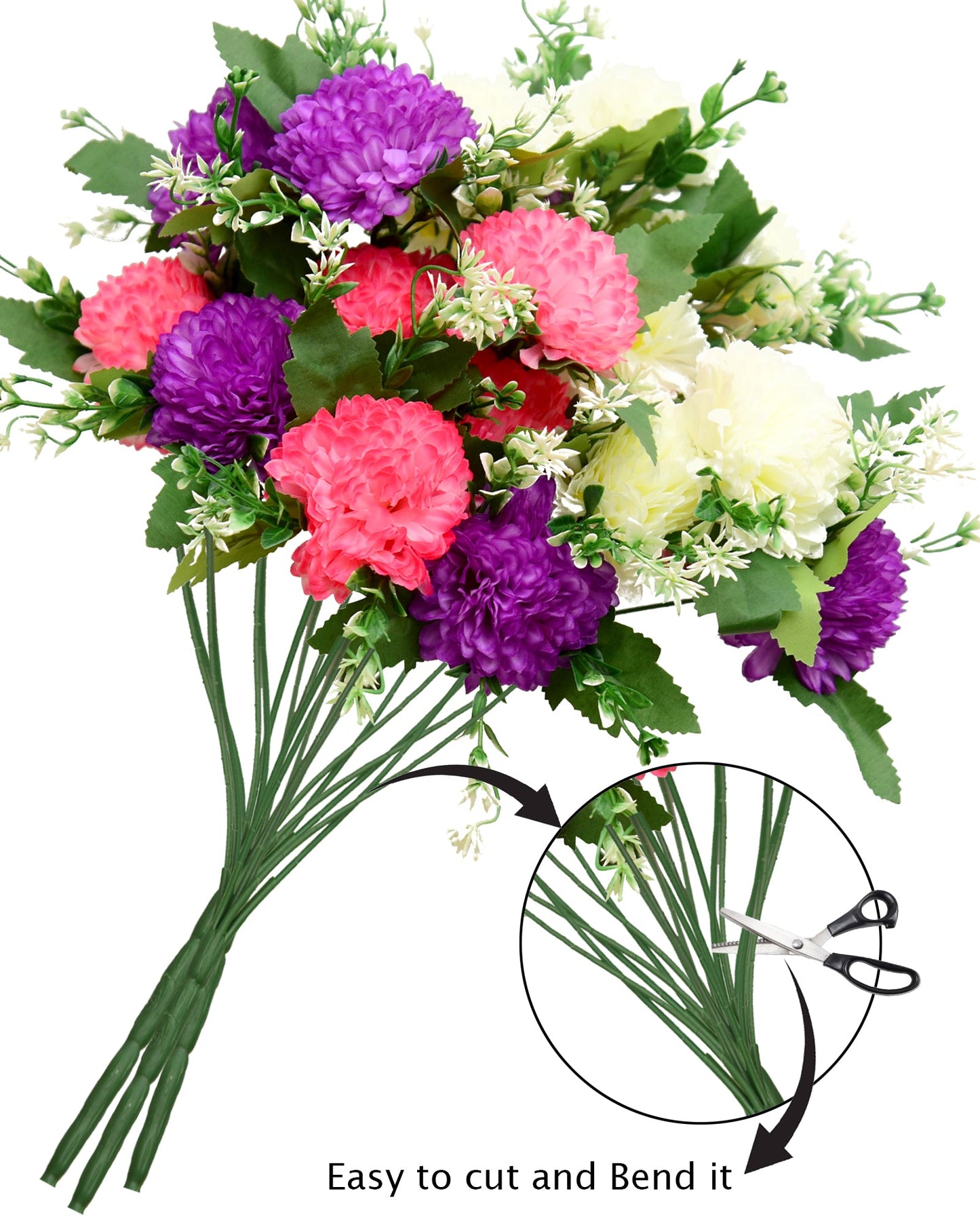 Artificial Chrysanthemum Ball Flowers 14 flowers, 2 sticks Faux Mums Fake Silk Flowers for Bridal Wedding Centerpieces Arrangements Party Home Garden DIY Decor, Pink