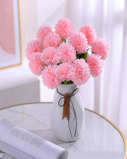 Artificial Chrysanthemum Ball Flowers 14 flowers, 2 sticks Faux Mums Fake Silk Flowers for Bridal Wedding Centerpieces Arrangements Party Home Garden DIY Decor, Pink