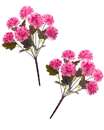 Artificial Chrysanthemum Ball Flowers 14 flowers, 2 sticks Faux Mums Fake Silk Flowers for Bridal Wedding Centerpieces Arrangements Party Home Garden DIY Decor, Pink