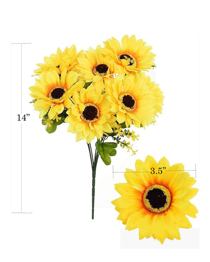 Artificial Sunflowers Stick Bunch | Realistic Look & Charming Flowers | 7 Heads Bouquet for Home Decor, Bedroom, Balcony, Wedding (Without Vase Pot), 1 Piece