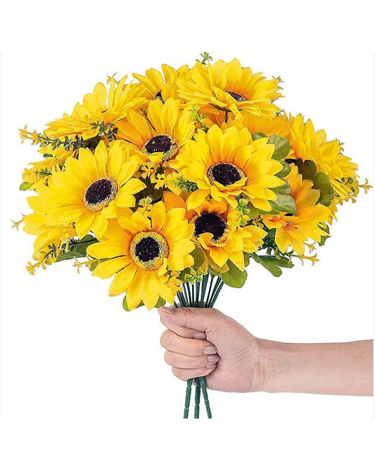 Artificial Sunflowers Stick Bunch | Realistic Look & Charming Flowers | 7 Heads Bouquet for Home Decor, Bedroom, Balcony, Wedding (Without Vase Pot), 1 Piece