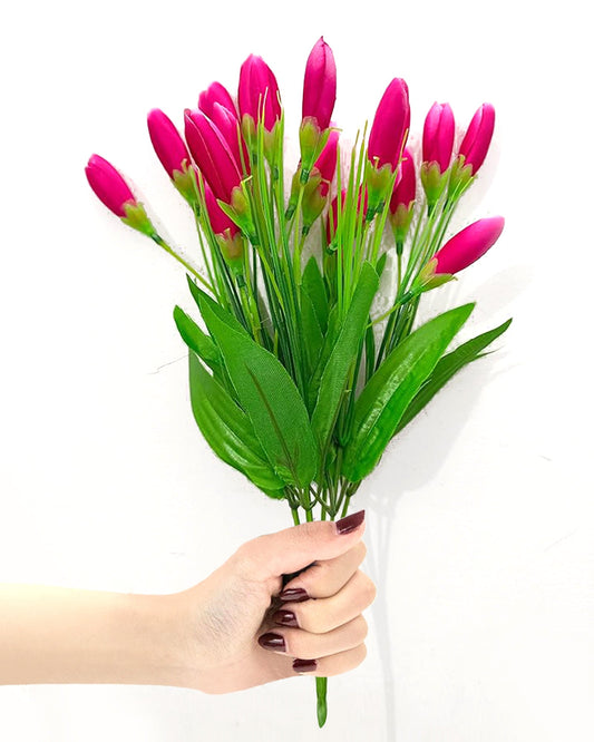 Artificial Tulip Flowers Bunches For Vase Home Decoration Items For Living Room Corner Table Top Bedroom Wedding Party Decorative Gift (Vase Not Included) Silk, 1 binch, 15 Tulips, 34 cm, Pink