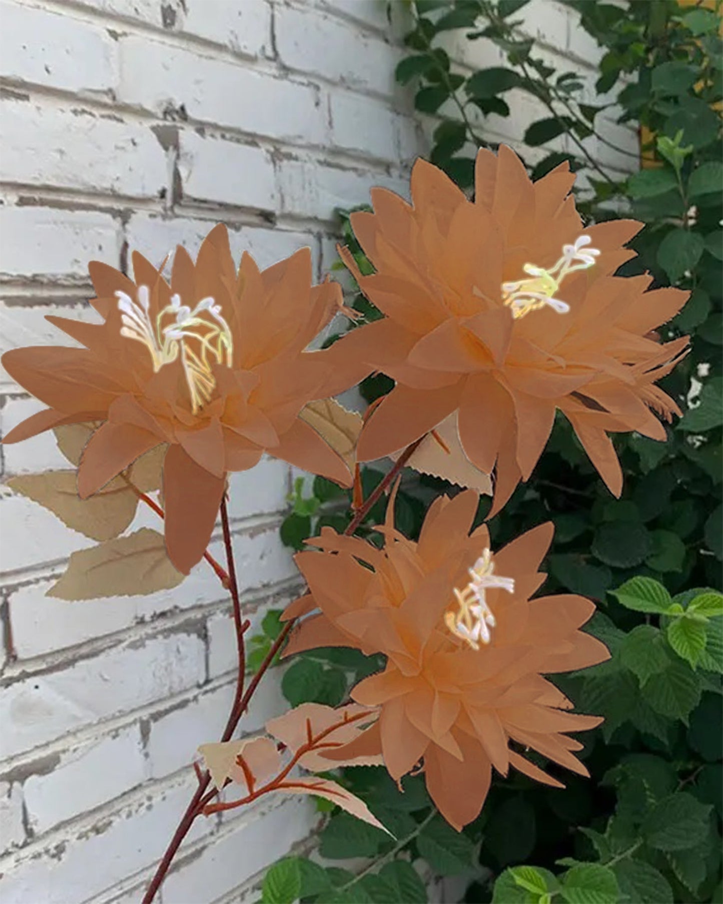 Artifical Dahlia Stick 3 Heads, 2 Sticks Fake Real Touch Flower for Living Room, Home, Office,Bedroom,Pooja, Diwali,DIY-Craft, Banquet Wedding Decoration, Snow Lotus, Brown