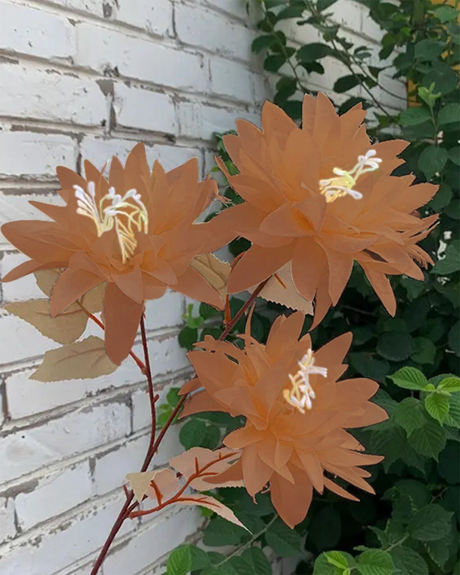 Artifical Dahlia Stick 3 Heads, 2 Sticks Fake Real Touch Flower for Living Room, Home, Office,Bedroom,Pooja, Diwali,DIY-Craft, Banquet Wedding Decoration, Snow Lotus, Brown