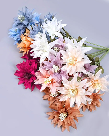 Artifical Dahlia Stick 3 Heads, 2 Sticks Fake Real Touch Flower for Living Room, Home, Office,Bedroom,Pooja, Diwali,DIY-Craft, Banquet Wedding Decoration, Snow Lotus, Brown