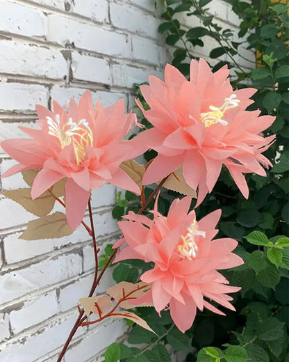 Artifical Dahlia Stick 3 Heads, 2 Sticks Fake Real Touch Flower for Living Room, Home, Office,Bedroom,Pooja, Diwali,DIY-Craft, Banquet Wedding Decoration, Snow Lotus, Brown