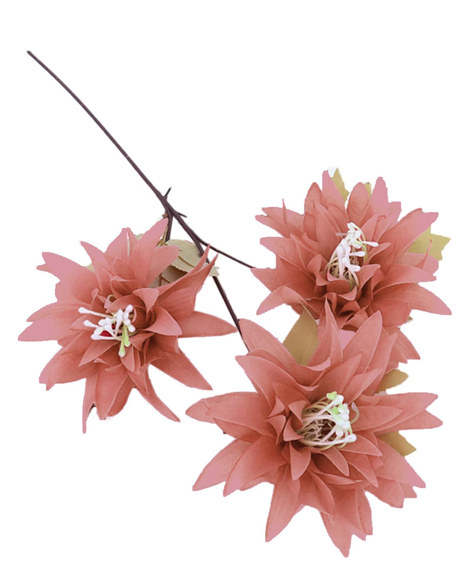 Artifical Dahlia Stick 3 Heads, 2 Sticks Fake Real Touch Flower for Living Room, Home, Office,Bedroom,Pooja, Diwali,DIY-Craft, Banquet Wedding Decoration, Snow Lotus, Brown