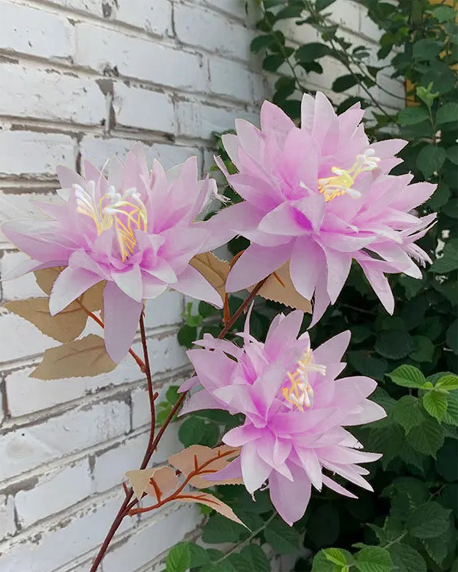 Artifical Dahlia Stick 3 Heads, 2 Sticks Fake Real Touch Flower for Living Room, Home, Office,Bedroom,Pooja, Diwali,DIY-Craft, Banquet Wedding Decoration, Snow Lotus, Brown