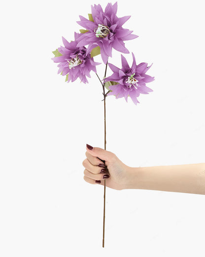 Artifical Dahlia Stick 3 Heads, 2 Sticks Fake Real Touch Flower for Living Room, Home, Office,Bedroom,Pooja, Diwali,DIY-Craft, Banquet Wedding Decoration, Snow Lotus, Brown