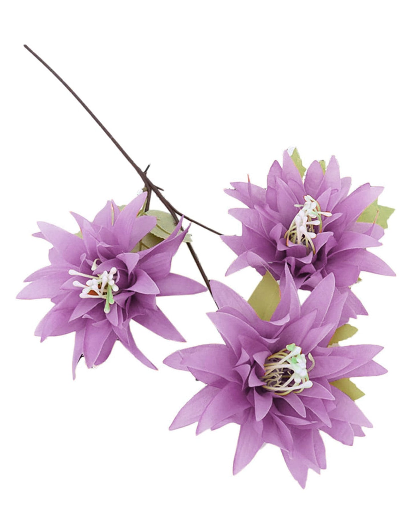 Artifical Dahlia Stick 3 Heads, 2 Sticks Fake Real Touch Flower for Living Room, Home, Office,Bedroom,Pooja, Diwali,DIY-Craft, Banquet Wedding Decoration, Snow Lotus, Brown