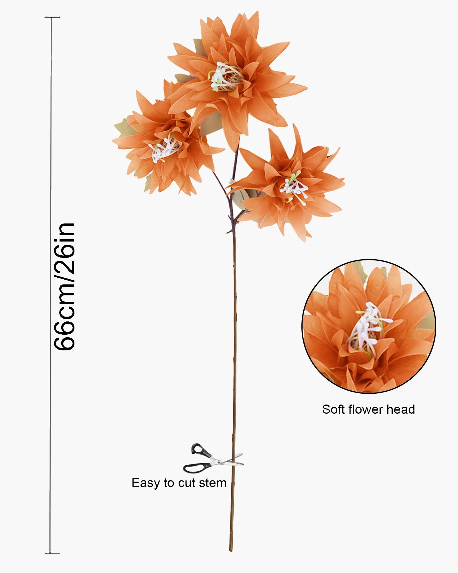 Artifical Dahlia Stick 3 Heads, 2 Sticks Fake Real Touch Flower for Living Room, Home, Office,Bedroom,Pooja, Diwali,DIY-Craft, Banquet Wedding Decoration, Snow Lotus, Brown