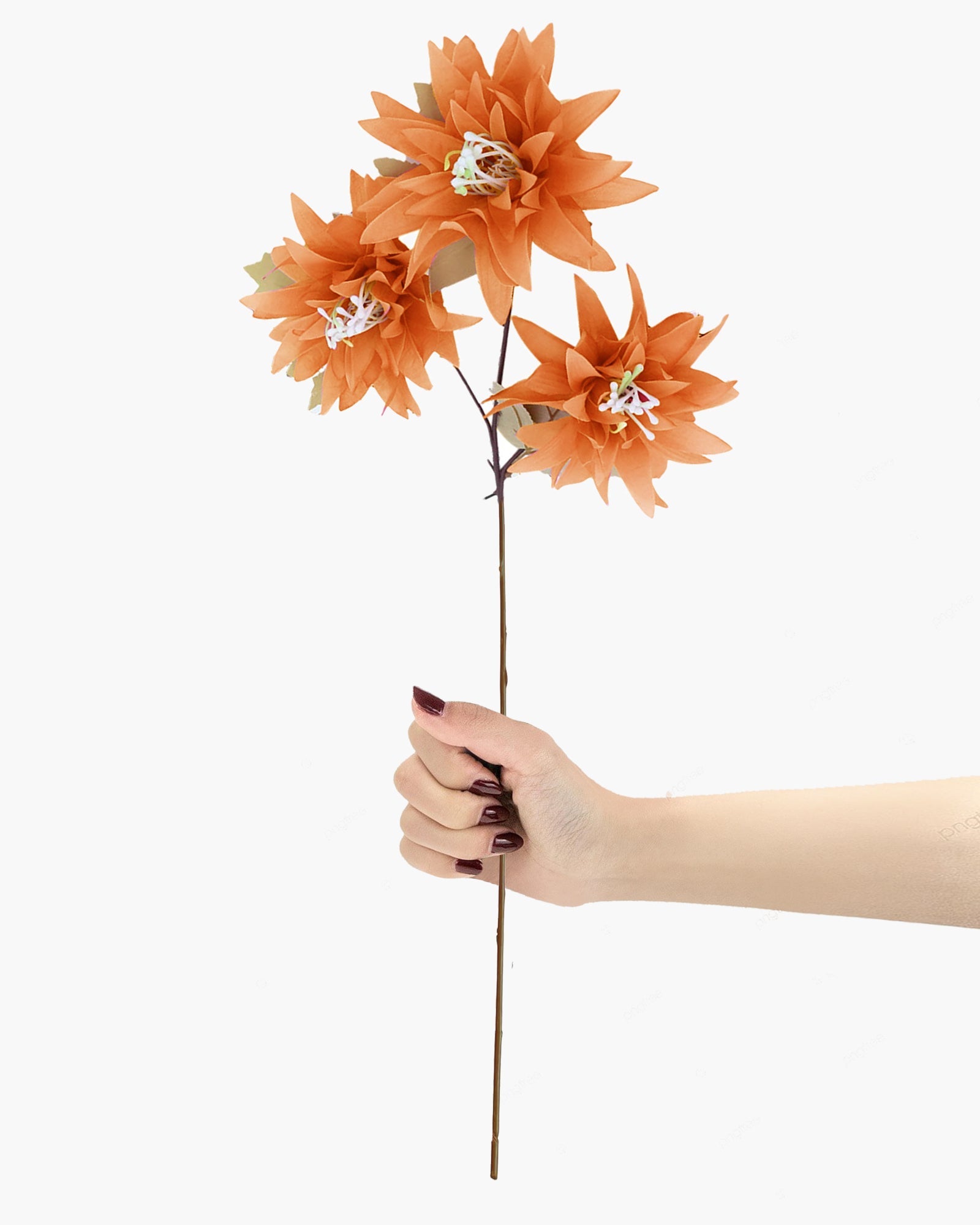 Artifical Dahlia Stick 3 Heads, 2 Sticks Fake Real Touch Flower for Living Room, Home, Office,Bedroom,Pooja, Diwali,DIY-Craft, Banquet Wedding Decoration, Snow Lotus, Brown