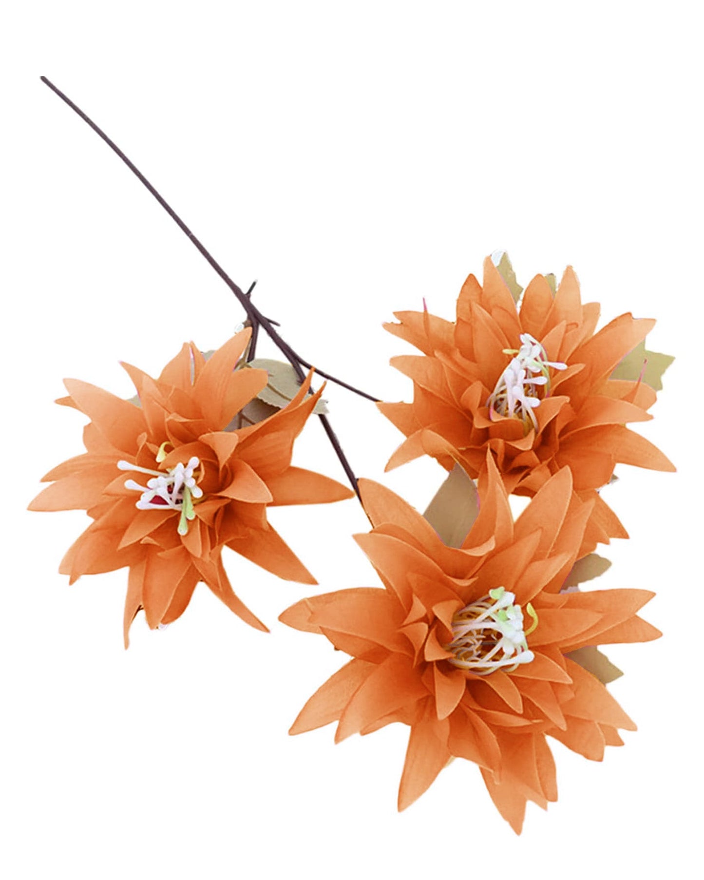 Artifical Dahlia Stick 3 Heads, 2 Sticks Fake Real Touch Flower for Living Room, Home, Office,Bedroom,Pooja, Diwali,DIY-Craft, Banquet Wedding Decoration, Snow Lotus, Brown