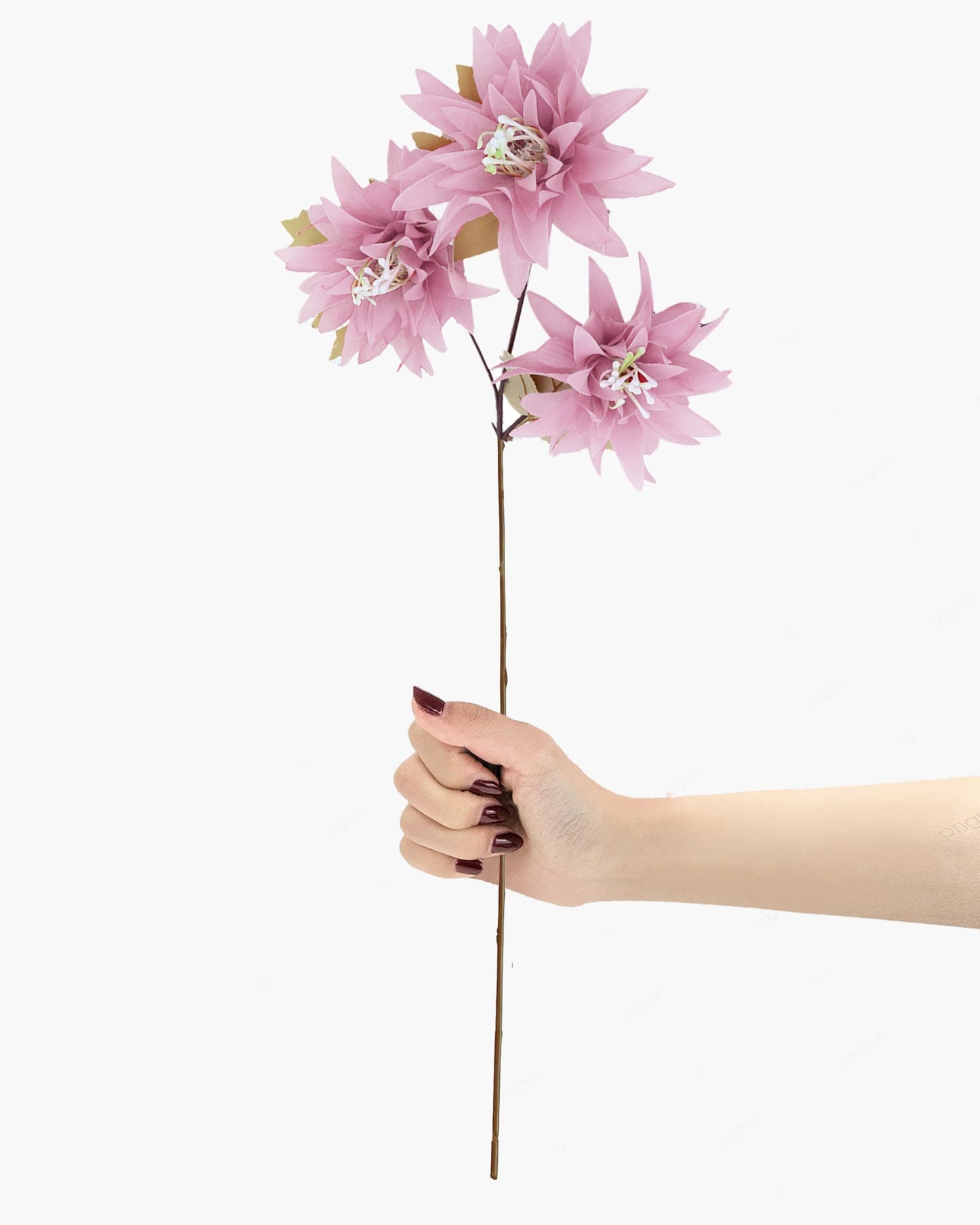 Artifical Dahlia Stick 3 Heads, 2 Sticks Fake Real Touch Flower for Living Room, Home, Office,Bedroom,Pooja, Diwali,DIY-Craft, Banquet Wedding Decoration, Snow Lotus, Brown