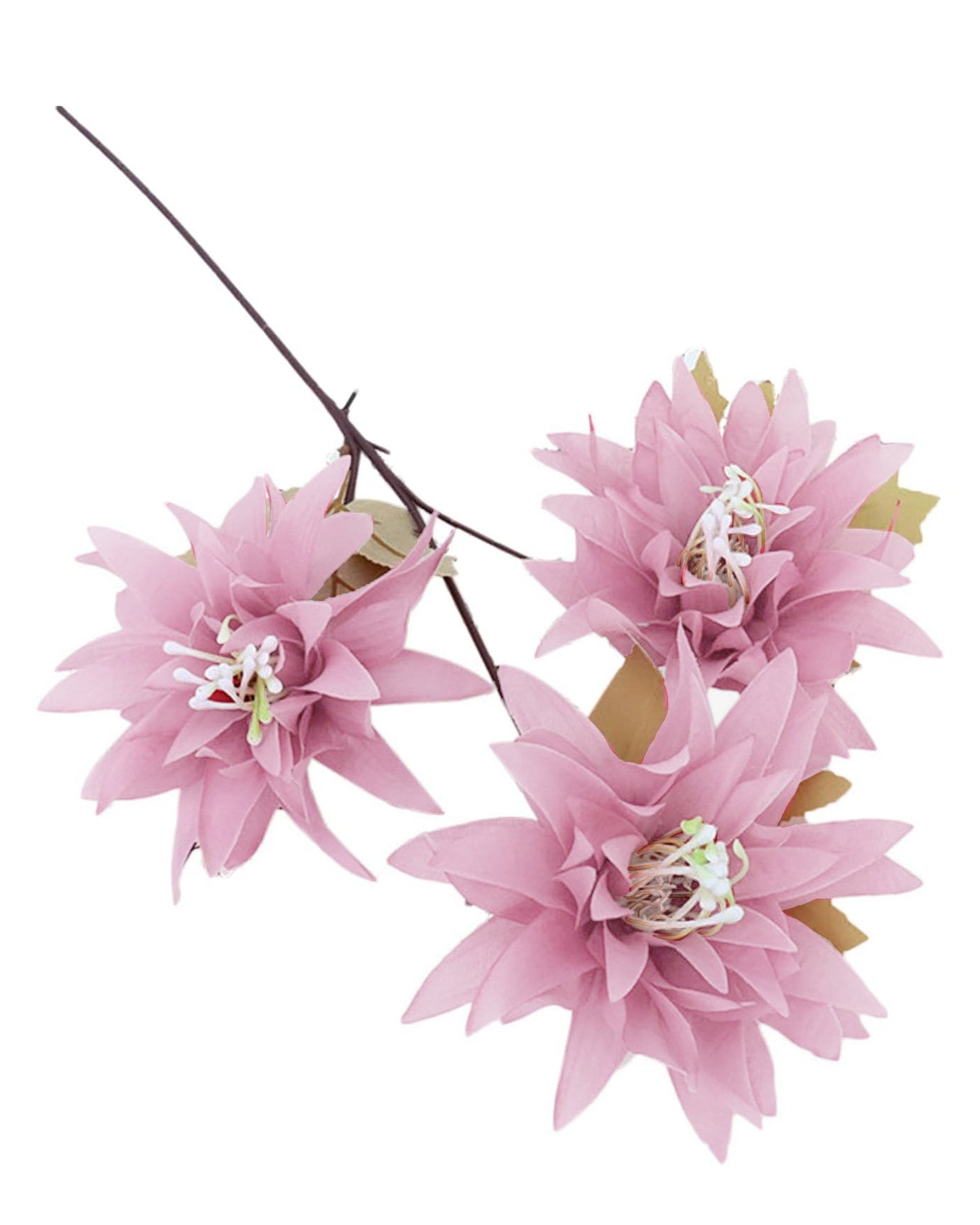 Artifical Dahlia Stick 3 Heads, 2 Sticks Fake Real Touch Flower for Living Room, Home, Office,Bedroom,Pooja, Diwali,DIY-Craft, Banquet Wedding Decoration, Snow Lotus, Brown