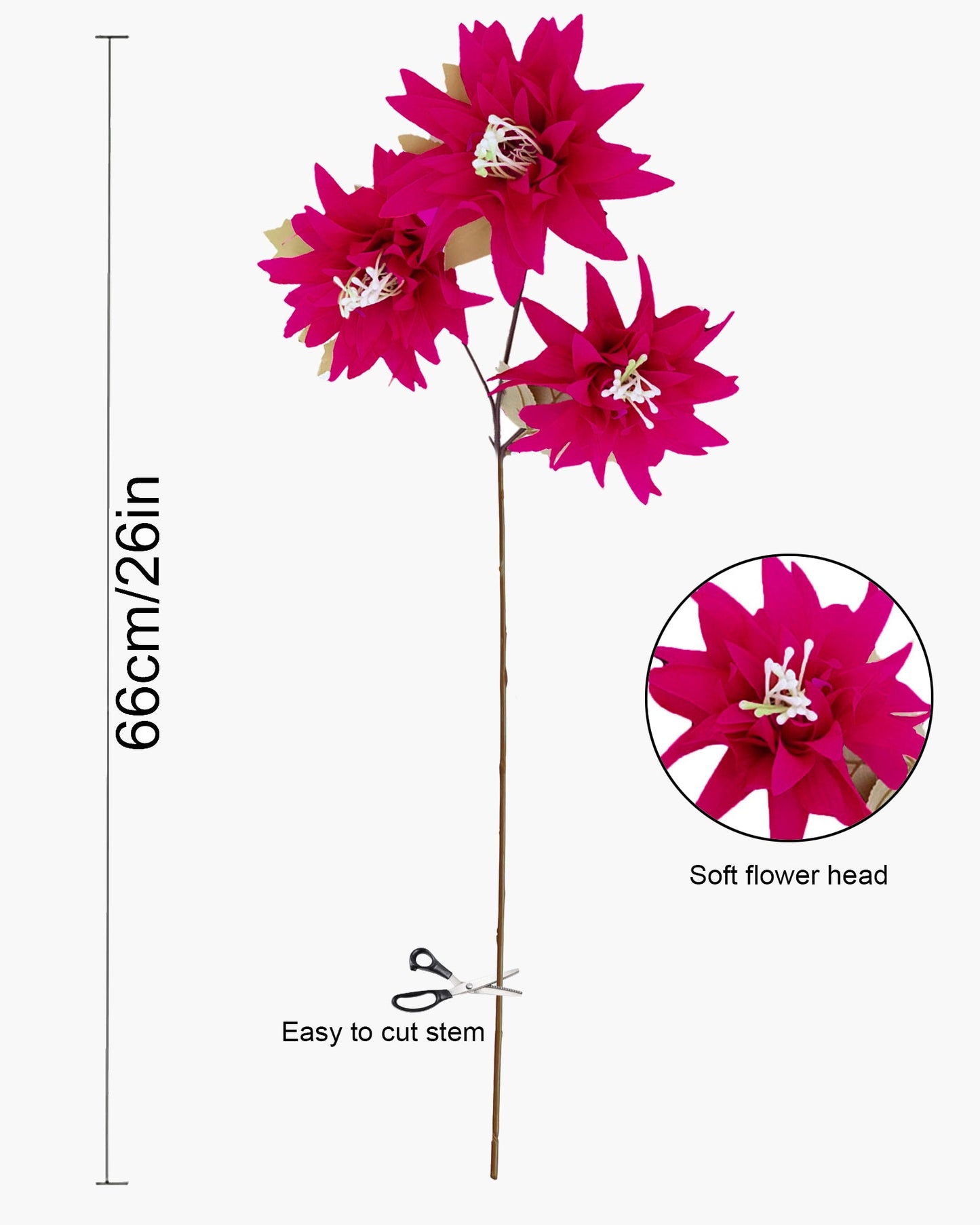 Artifical Dahlia Stick 3 Heads, 2 Sticks Fake Real Touch Flower for Living Room, Home, Office,Bedroom,Pooja, Diwali,DIY-Craft, Banquet Wedding Decoration, Snow Lotus, Brown