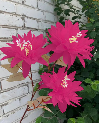 Artifical Dahlia Stick 3 Heads, 2 Sticks Fake Real Touch Flower for Living Room, Home, Office,Bedroom,Pooja, Diwali,DIY-Craft, Banquet Wedding Decoration, Snow Lotus, Brown