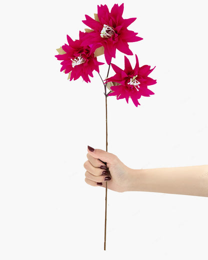 Artifical Dahlia Stick 3 Heads, 2 Sticks Fake Real Touch Flower for Living Room, Home, Office,Bedroom,Pooja, Diwali,DIY-Craft, Banquet Wedding Decoration, Snow Lotus, Brown