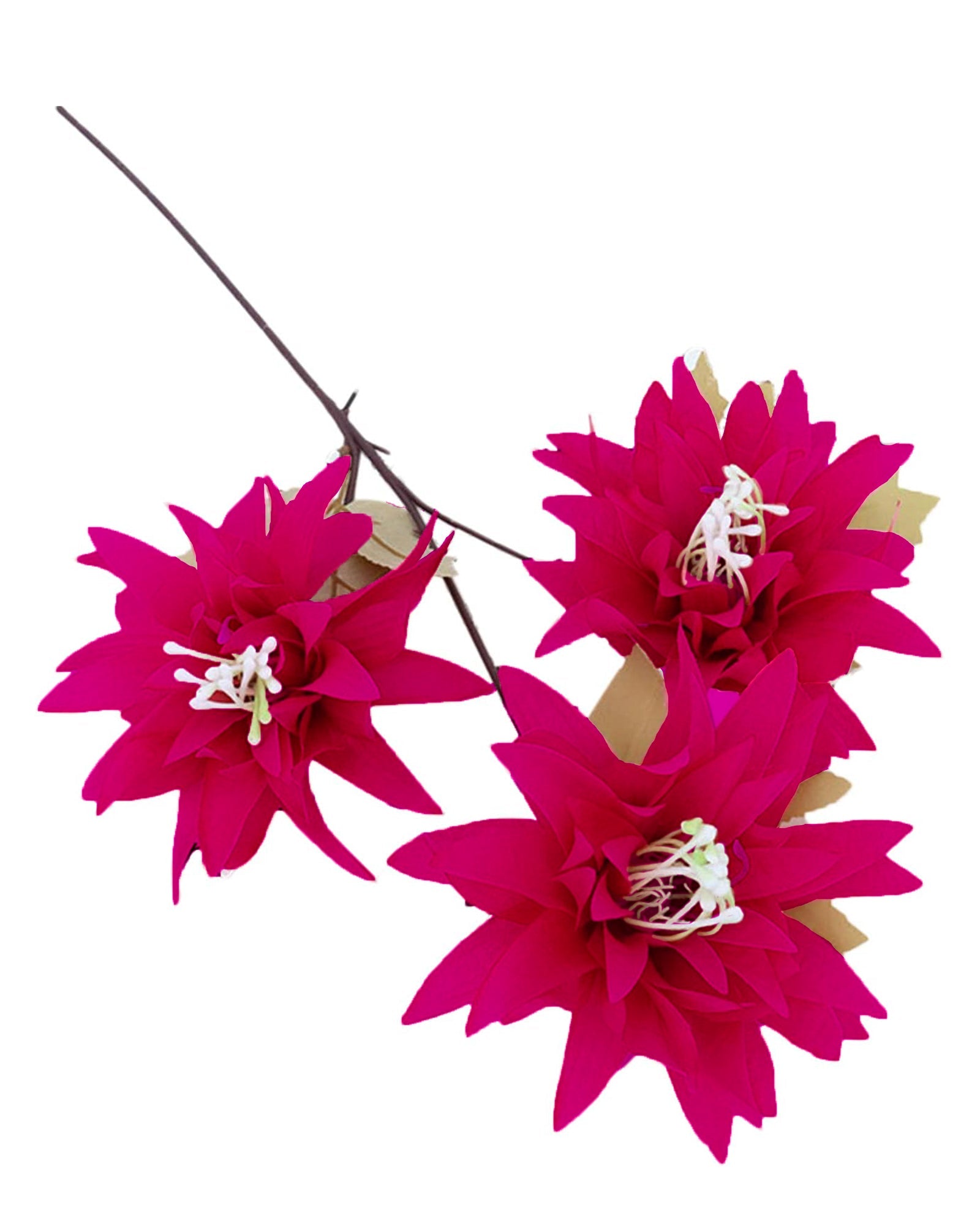 Artifical Dahlia Stick 3 Heads, 2 Sticks Fake Real Touch Flower for Living Room, Home, Office,Bedroom,Pooja, Diwali,DIY-Craft, Banquet Wedding Decoration, Snow Lotus, Brown