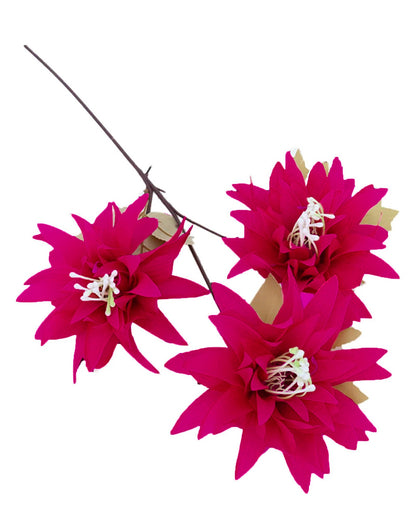 Artifical Dahlia Stick 3 Heads, 2 Sticks Fake Real Touch Flower for Living Room, Home, Office,Bedroom,Pooja, Diwali,DIY-Craft, Banquet Wedding Decoration, Snow Lotus, Brown