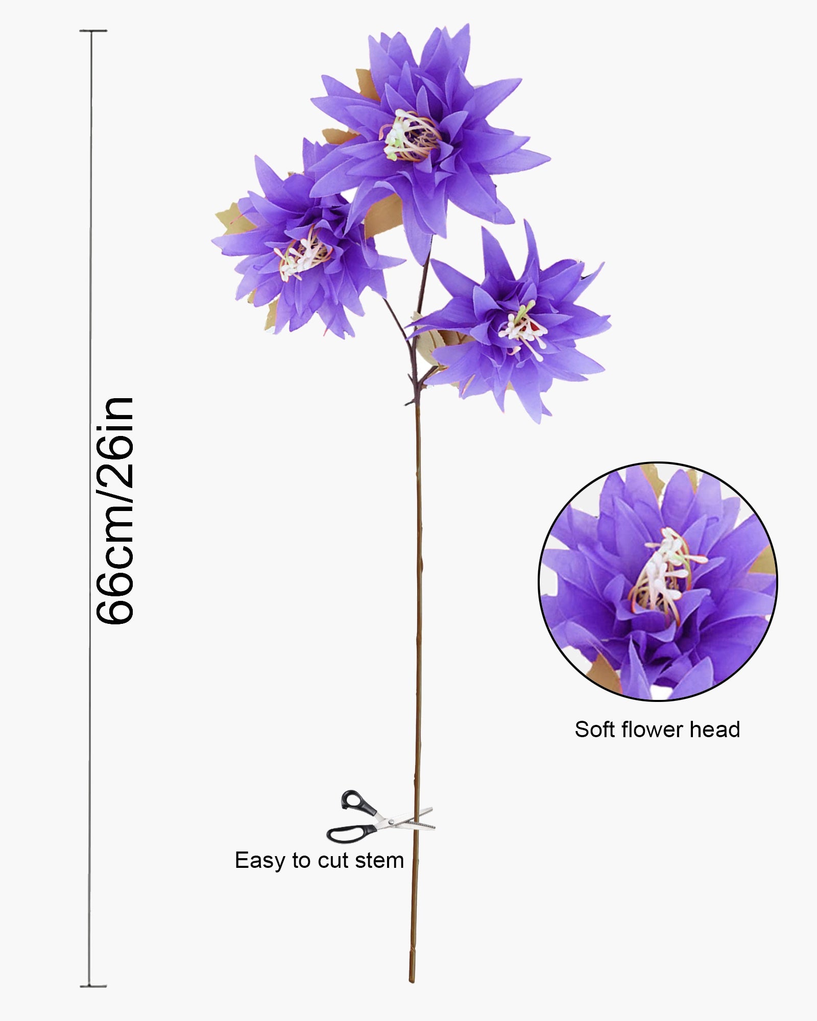 Artifical Dahlia Stick 3 Heads, 2 Sticks Fake Real Touch Flower for Living Room, Home, Office,Bedroom,Pooja, Diwali,DIY-Craft, Banquet Wedding Decoration, Snow Lotus, Brown