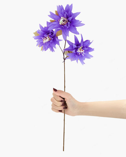 Artifical Dahlia Stick 3 Heads, 2 Sticks Fake Real Touch Flower for Living Room, Home, Office,Bedroom,Pooja, Diwali,DIY-Craft, Banquet Wedding Decoration, Snow Lotus, Brown