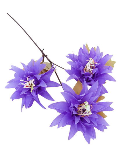 Artifical Dahlia Stick 3 Heads, 2 Sticks Fake Real Touch Flower for Living Room, Home, Office,Bedroom,Pooja, Diwali,DIY-Craft, Banquet Wedding Decoration, Snow Lotus, Brown