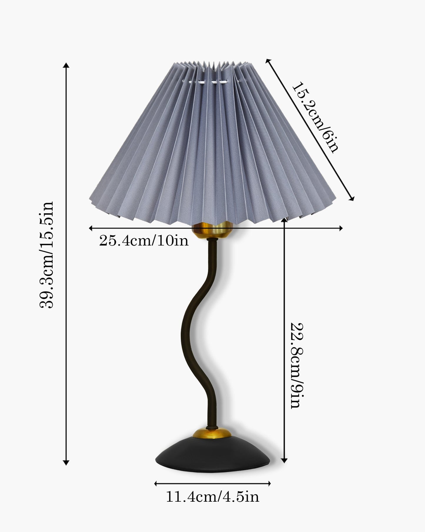 Matt Black Twister Small Pleated Lamp, Modern Bedside Nightstand/Table Lamp with Lampshade, Metal Base for Bedroom, Home Office, Living Room, Kids Dorm, E27 Holder, Pleated Jute Shade