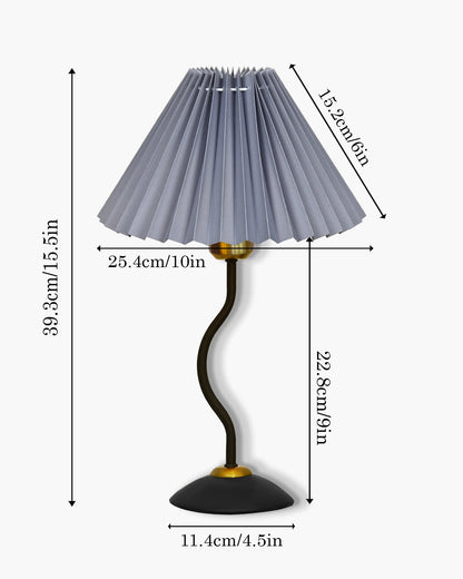 Matt Black Twister Small Pleated Lamp, Modern Bedside Nightstand/Table Lamp with Lampshade, Metal Base for Bedroom, Home Office, Living Room, Kids Dorm, E27 Holder, Pleated Jute Shade