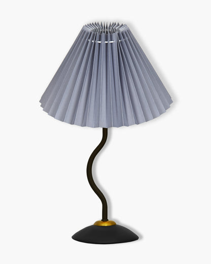 Matt Black Twister Small Pleated Lamp, Modern Bedside Nightstand/Table Lamp with Lampshade, Metal Base for Bedroom, Home Office, Living Room, Kids Dorm, E27 Holder, Pleated Jute Shade