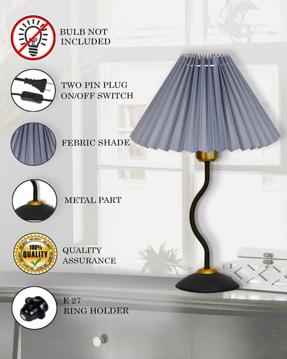 Matt Black Twister Small Pleated Lamp, Modern Bedside Nightstand/Table Lamp with Lampshade, Metal Base for Bedroom, Home Office, Living Room, Kids Dorm, E27 Holder, Pleated Jute Shade