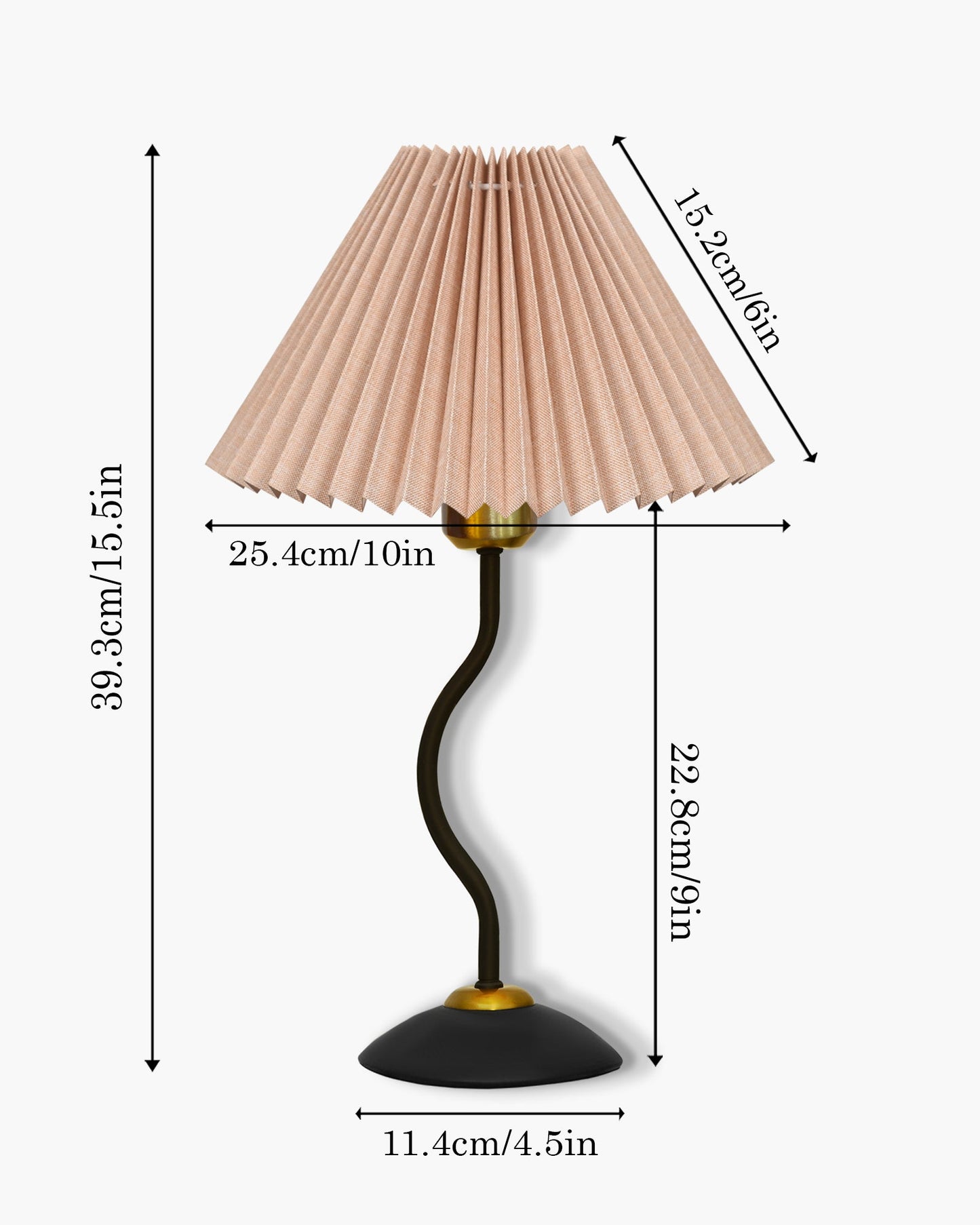 Matt Black Twister Small Pleated Lamp, Modern Bedside Nightstand/Table Lamp with Lampshade, Metal Base for Bedroom, Home Office, Living Room, Kids Dorm, E27 Holder, Pleated Jute Shade
