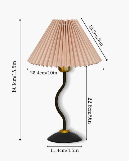 Matt Black Twister Small Pleated Lamp, Modern Bedside Nightstand/Table Lamp with Lampshade, Metal Base for Bedroom, Home Office, Living Room, Kids Dorm, E27 Holder, Pleated Jute Shade