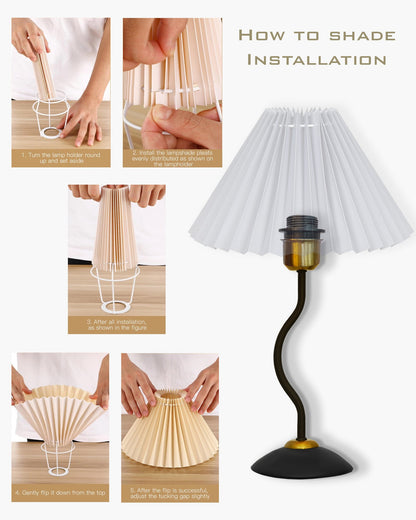 Matt Black Twister Small Pleated Lamp, Modern Bedside Nightstand/Table Lamp with Lampshade, Metal Base for Bedroom, Home Office, Living Room, Kids Dorm, E27 Holder, Pleated Jute Shade