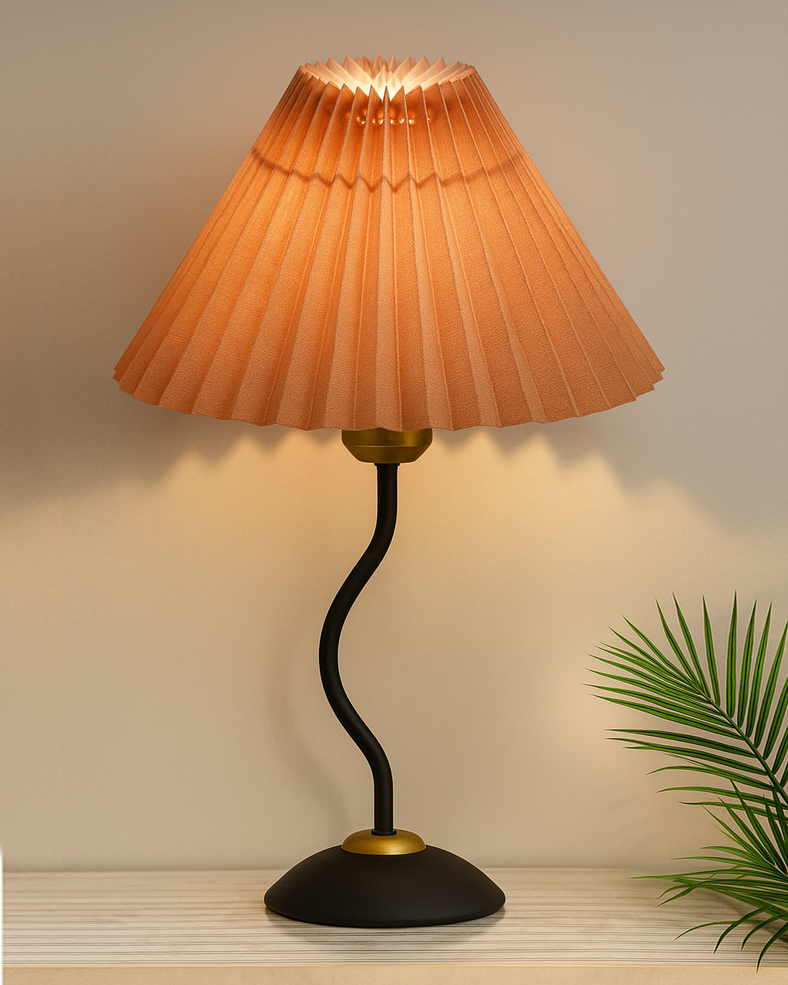 Matt Black Twister Small Pleated Lamp, Modern Bedside Nightstand/Table Lamp with Lampshade, Metal Base for Bedroom, Home Office, Living Room, Kids Dorm, E27 Holder, Pleated Jute Shade